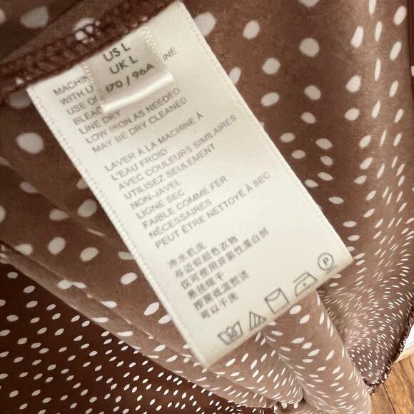 Urban Outfitters Womens Midi Slip Dress Large Brown Satin Polka Dot Front Slit - Picture 10 of 12